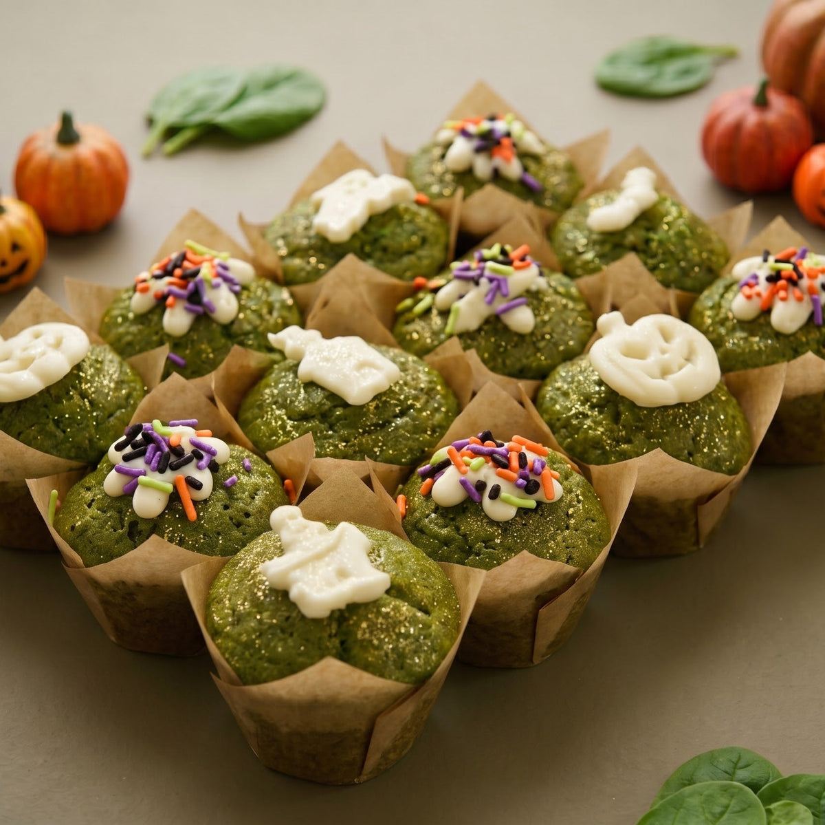 12 Pack - Green Vanilla Halloween Muffins