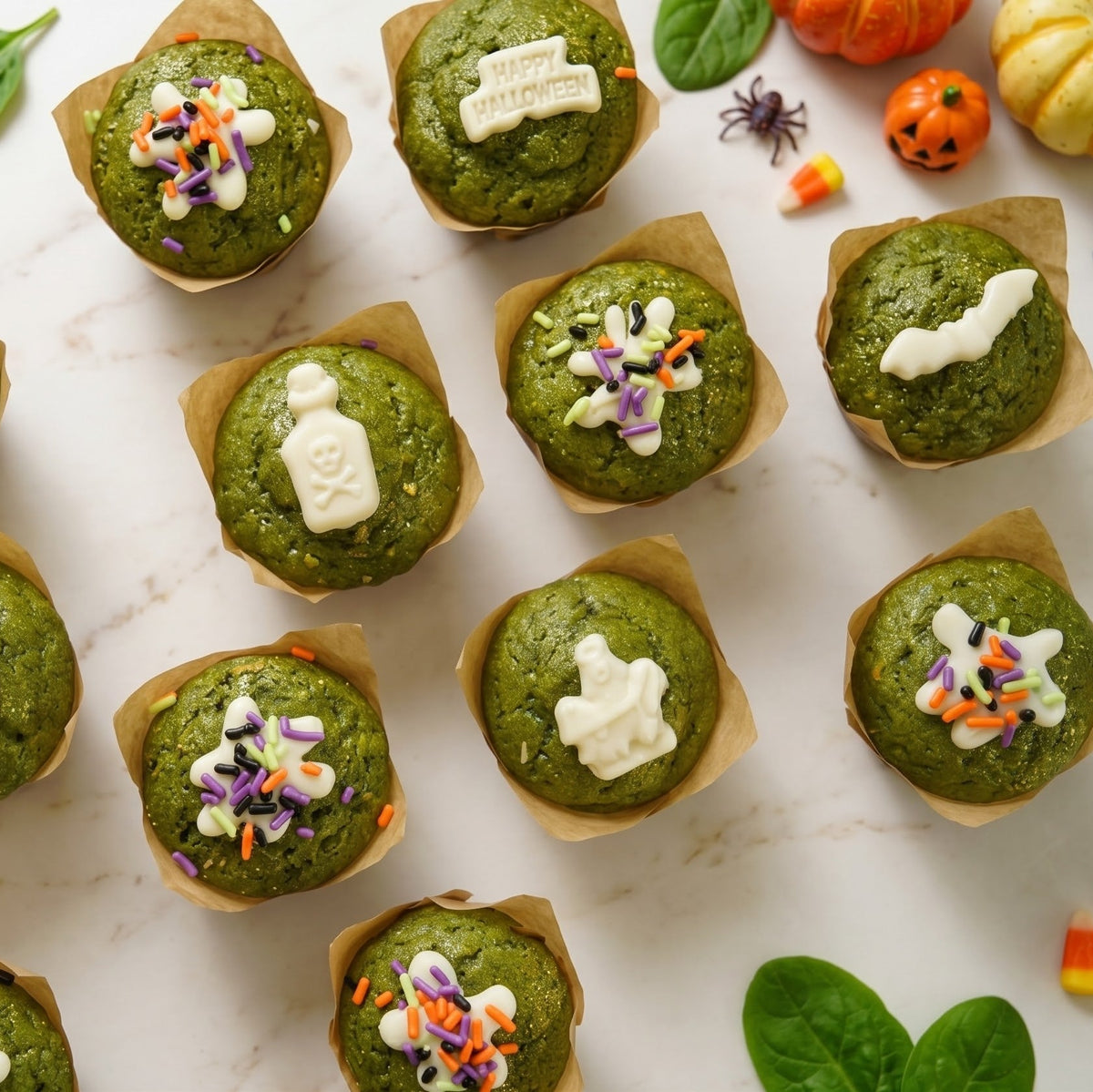 12 Pack - Green Vanilla Halloween Muffins